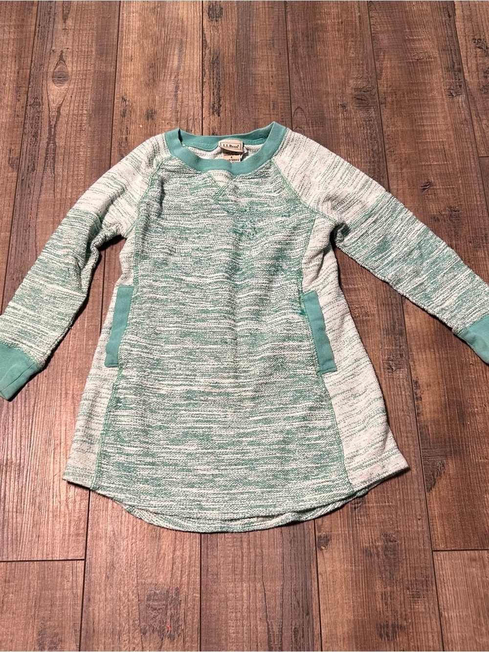 L.L. Bean Green & White Space-dye Textured Knit Tunic Top Size 4 Sweater Dress